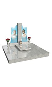 Комплекс на двоих из светло-серого гранита с портретами на стекле AM3401