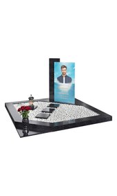 Комплекс из чёрного гранита с портретом на стекле AM3408