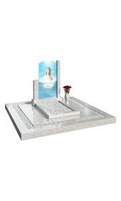 Комплекс из светло-серого гранита с портретом на стекле AM3417