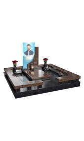 Комплекс из красно-коричневого гранита с портретом на стекле AM3427