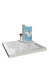 Комплекс из светло-серого гранита с портретом на стекле AM3447