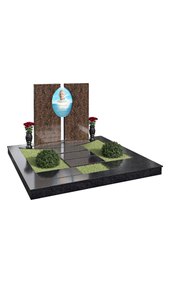 Комплекс из красно-коричневого гранита с овальным портретом на стекле AM3452