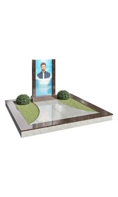 Комплекс из красно-коричневого гранита с портретом на стекле AM3463
