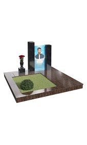 Комплекс из чёрного гранита с портретом на стекле AM3464