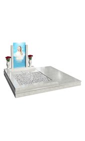Комплекс из светло-серого гранита с портретом на стекле AM3465
