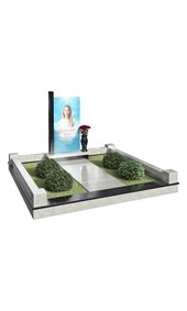 Комплекс из чёрного гранита с портретом на стекле AM3490