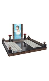 Комплекс из красно-коричневого гранита с портретом на стекле AM3503