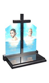 Европейский памятник на двоих с портретами на стекле и крестом AM6825