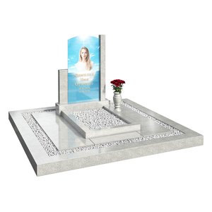 Комплекс из светло-серого гранита с портретом на стекле AM3417