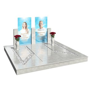 Комплекс на двоих из светло-серого гранита с портретами на стекле AM3455