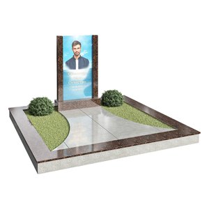 Комплекс из красно-коричневого гранита с портретом на стекле AM3463