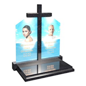 Европейский памятник на двоих с портретами на стекле и крестом AM6825